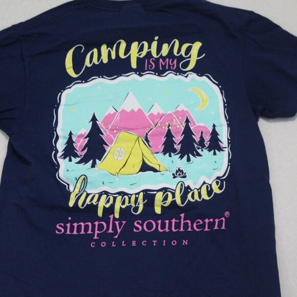 Simply Southern Men Blue Tee Shirt "Camping Is My Happy Place" Size Small - Picture 3 of 9
